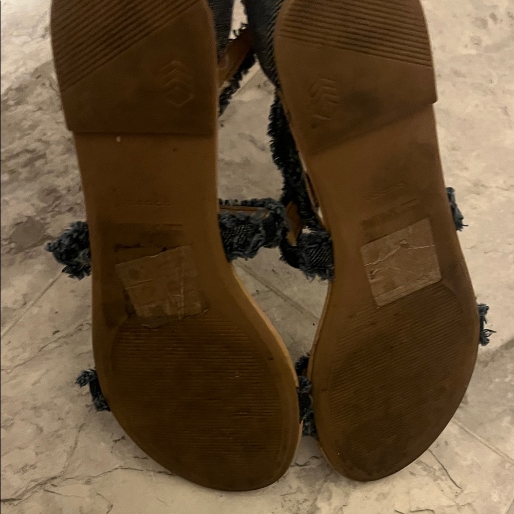 Soda Denim and Tan Strappy Sandals - Picture 9 of 16